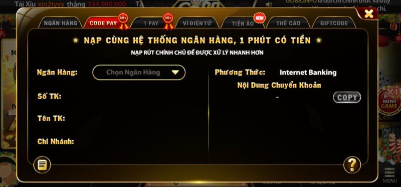 Hướng dẫn nạp tiền Go88 nhanh chóng an toàn