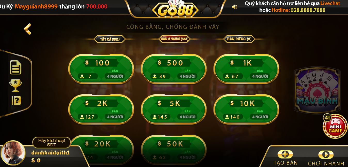 Kinh nghiệm chơi mậu binh tại Go 88